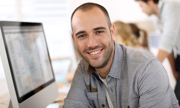 Tax preparer at desk