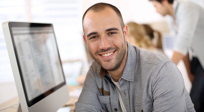 Tax preparer at desk