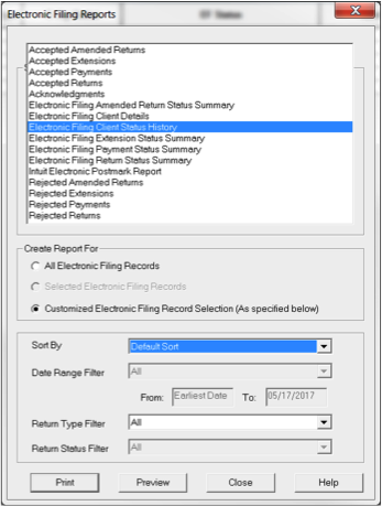 ProSeries: Electronic Filing Reports