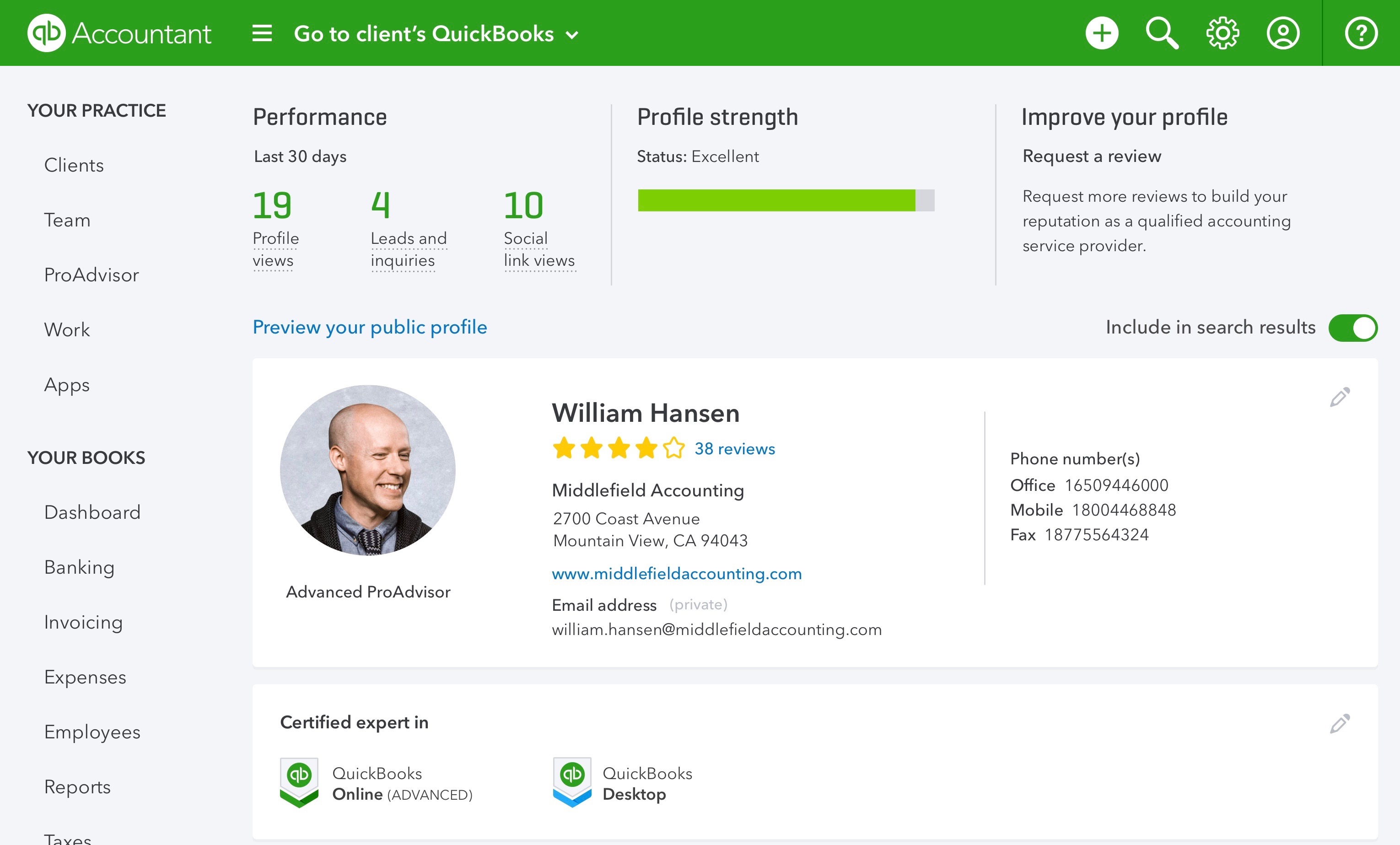 QuickBooks Online Accountant ProAdvisor Profile