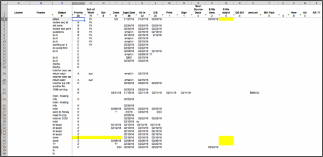 AndersenCPA Google Sheet for tax clients