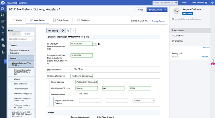 Data imported into ProConnect Tax Online