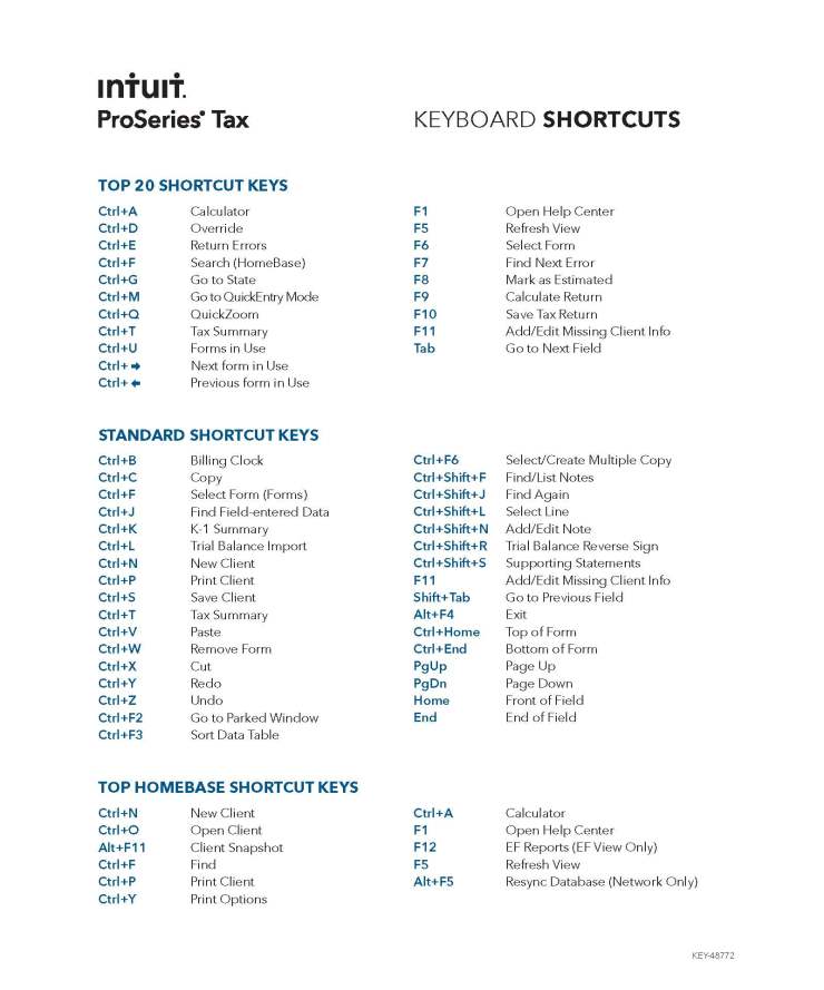 ProSeries Shortcuts